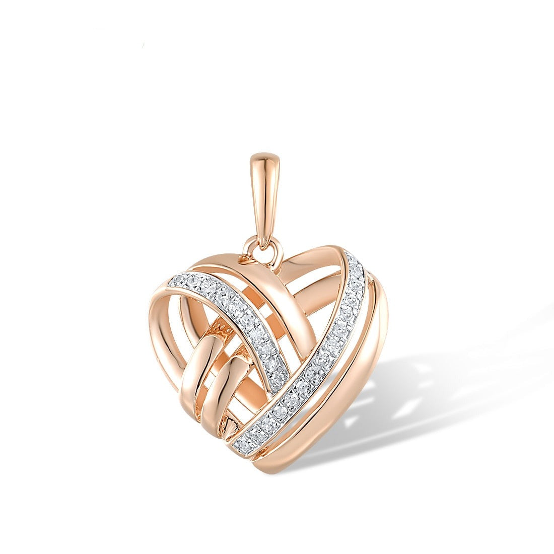Luxury Heart Shape Diamond Pendant. 14K Rose Gold.