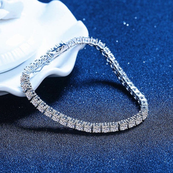 Luxury Moissanite Tennis Bracelets. 18K White Gold Plated Silver.