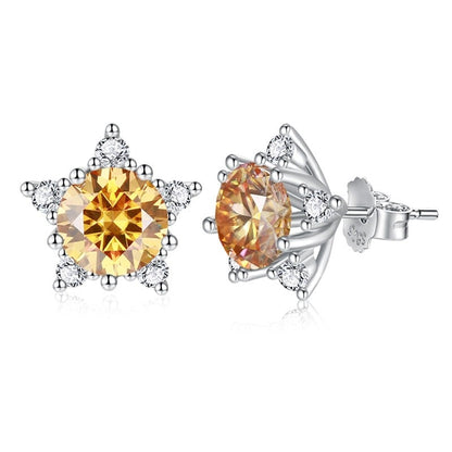 Colored Moissanite Stud Earrings. 1.0 Carat. 18K White Gold Plated Silver.