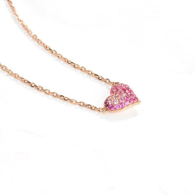 Heart Shape. Pink Sapphire Pendant Necklace.