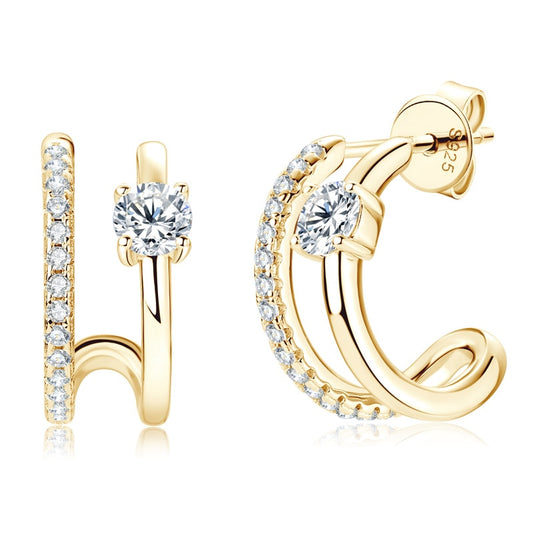 Luxury Elegant Moissanite Earrings. Gold Plated Silver.