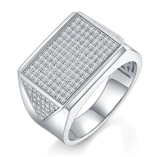 Véritables bagues pour hommes Moissanite. D VVS1. Argent plaqué or blanc 18 carats.