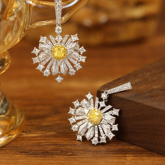Yellow white diamond earrings