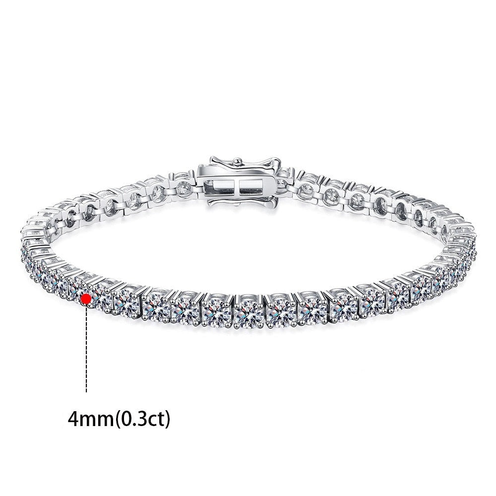 Luxury Moissanite Tennis Bracelets. 18K White Gold Plated Silver.