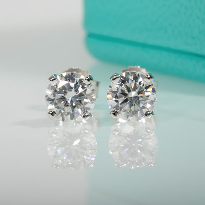 Round Moissanite Stud Earrings. D VVS1. 18K Gold Plated Silver