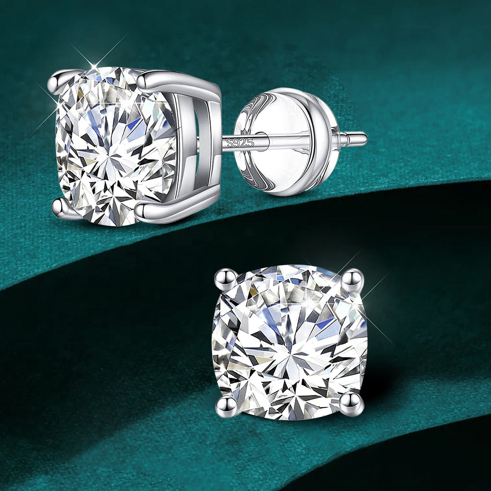 Cushion Cut. Moissanite Stud Earrings. 2.0 Carat D VVS1.