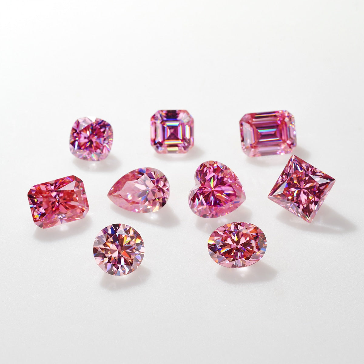 Pink Moissanite. With Certificate. Heart and Round Shape Gemstones.