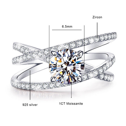 Moissanite Luxury Ring  1 Carat D VVS1 18K White Gold Plated Silver