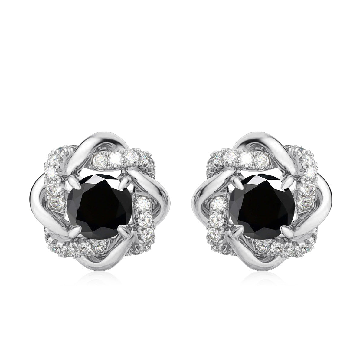 Black and White. Moissanite Stud Earrings. 2.0 Carat. 18K Gold Plated Silver.