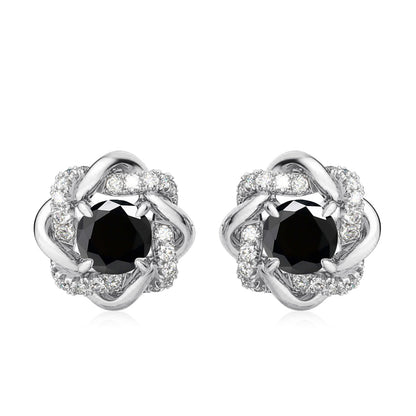 Black and White. Moissanite Stud Earrings. 2.0 Carat. 18K Gold Plated Silver.