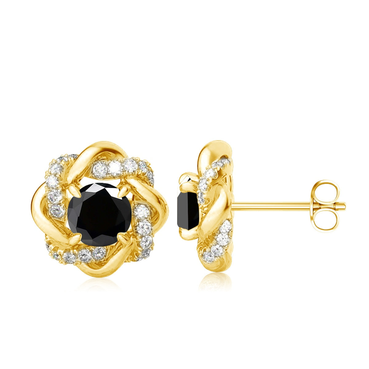 Black and White. Moissanite Stud Earrings. 2.0 Carat. 18K Gold Plated Silver.