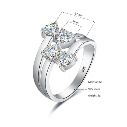 Luxury Moissanite Rings. D VVS1. 18K White Gold Plated Silver.