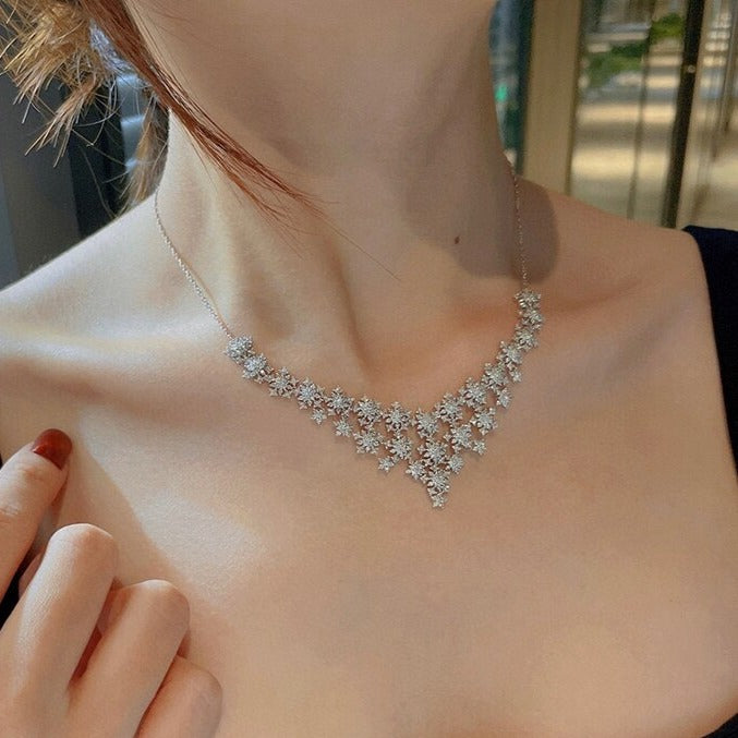 Natural Diamond Snowflake Necklaces. 3.60 Carat. 18K White Gold.