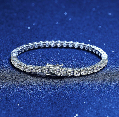 Luxury Moissanite Tennis Bracelets. 18K White Gold Plated Silver.