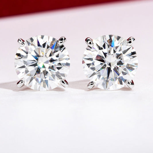 Gold Moissanite Stud Earrings. 1.0 to 4.0 Carat. DVVS1. Certified.