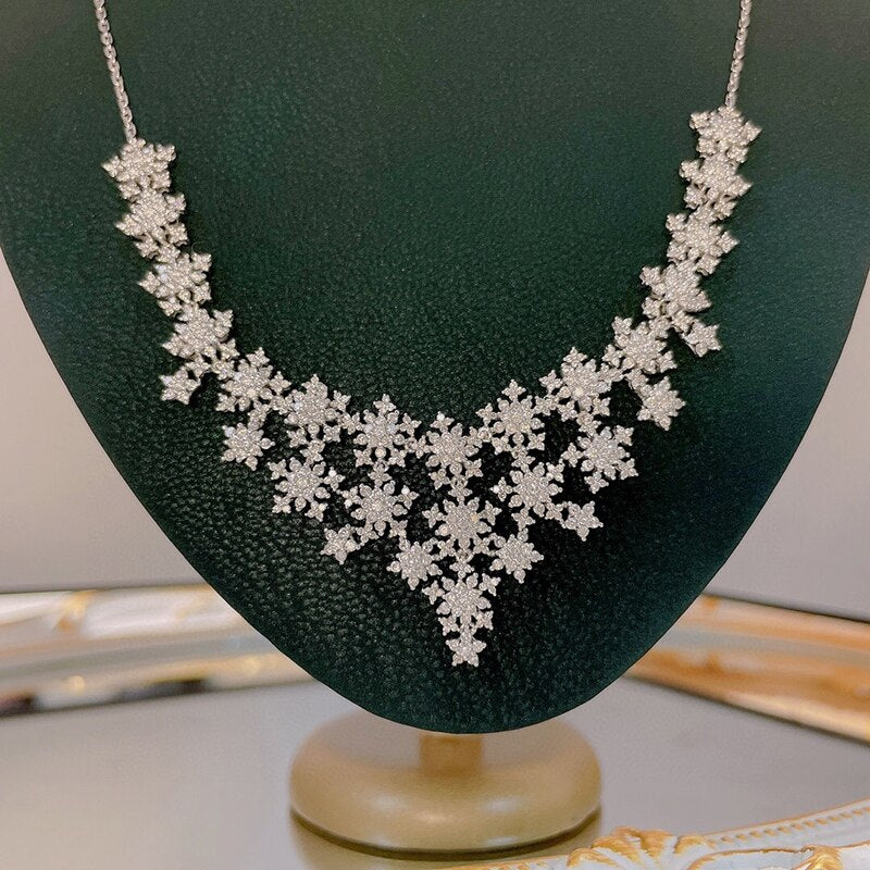 Natural Diamond Snowflake Necklaces. 3.60 Carat. 18K White Gold.