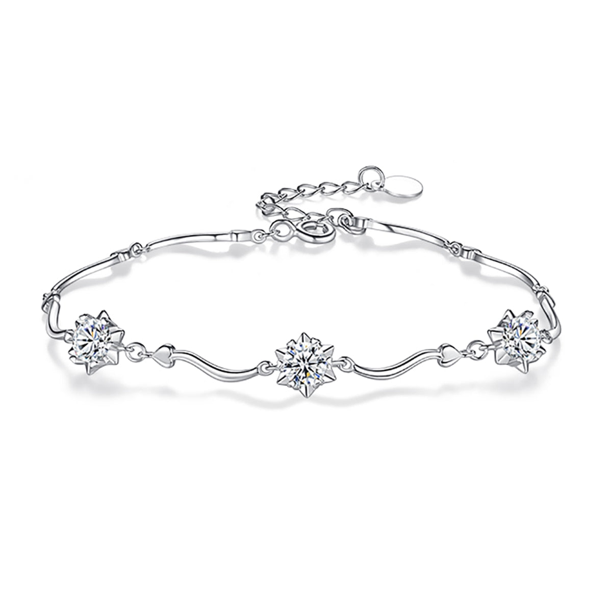 Genuine Moissanite Bracelets. D VVS1. 18K White Gold Plated Silver