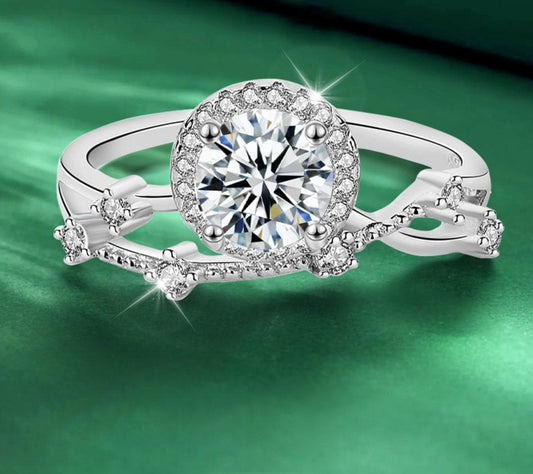 Moissanite Engagement Rings. 1.0 Carat. 18K Gold Plated Silver