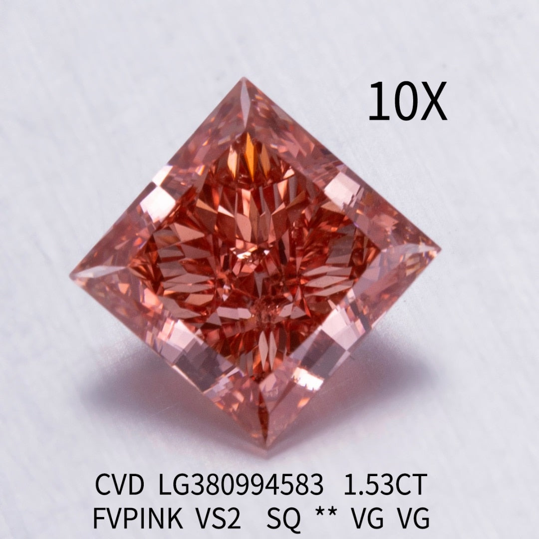 Princess Cut. Fancy Vivid Pink. Lab-Grown Diamond 1.50, 1.20 Carat.