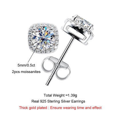 Moissanite Diamond Earrings. 18K Gold Plated Silver.