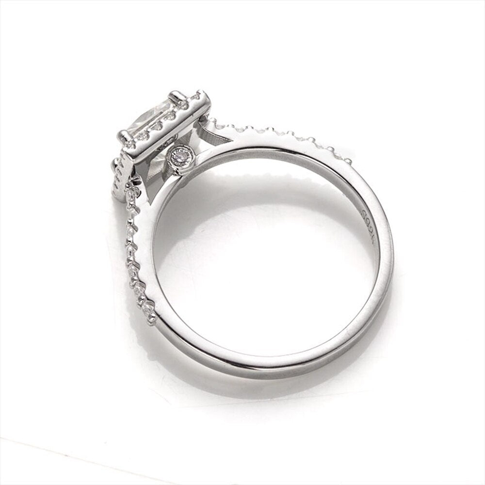 1 Carat D Color Princess Cut Moissanite Ring. White Gold Plated Silver
