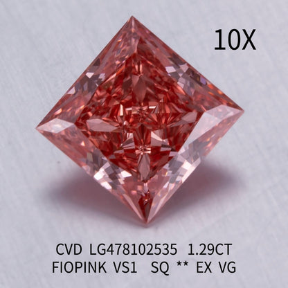 Princess Cut. Fancy Vivid Pink. Lab-Grown Diamond 1.50, 1.20 Carat.