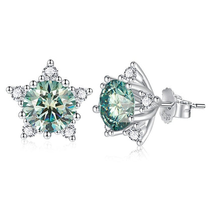 Colored Moissanite Stud Earrings. 1.0 Carat. 18K White Gold Plated Silver.