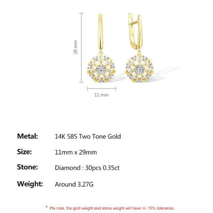 Natural Diamond Earrings. 0.35 Carat. 14K Gold.