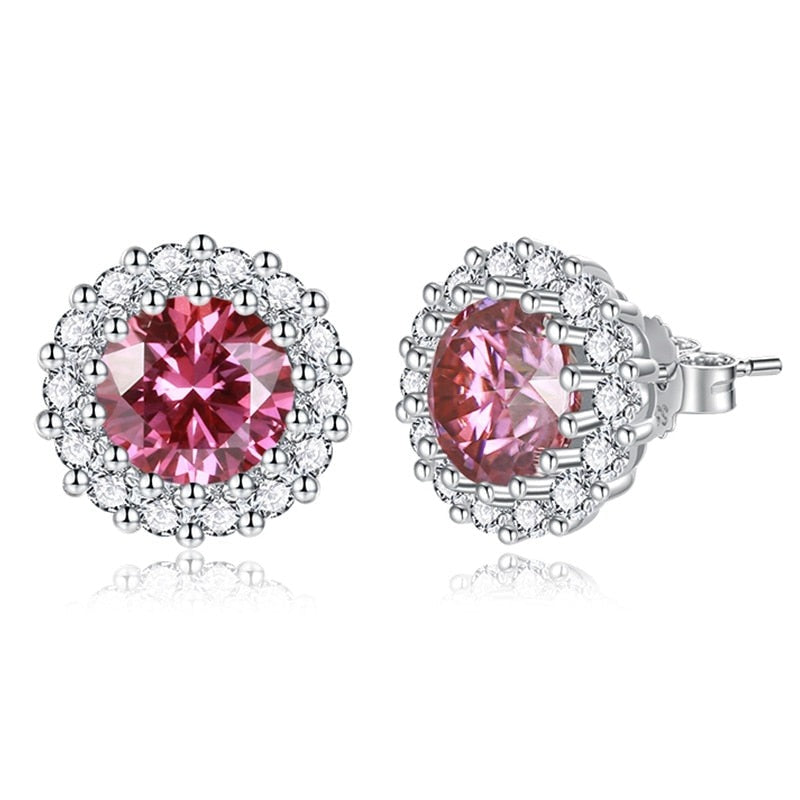 Colored Moissanite Stud Earrings. 2.0 Carat. 18K White Gold Plated Silver.