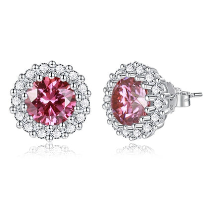Colored Moissanite Stud Earrings. 2.0 Carat. 18K White Gold Plated Silver.