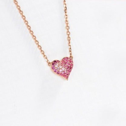 Heart Shape. Pink Sapphire Pendant Necklace.