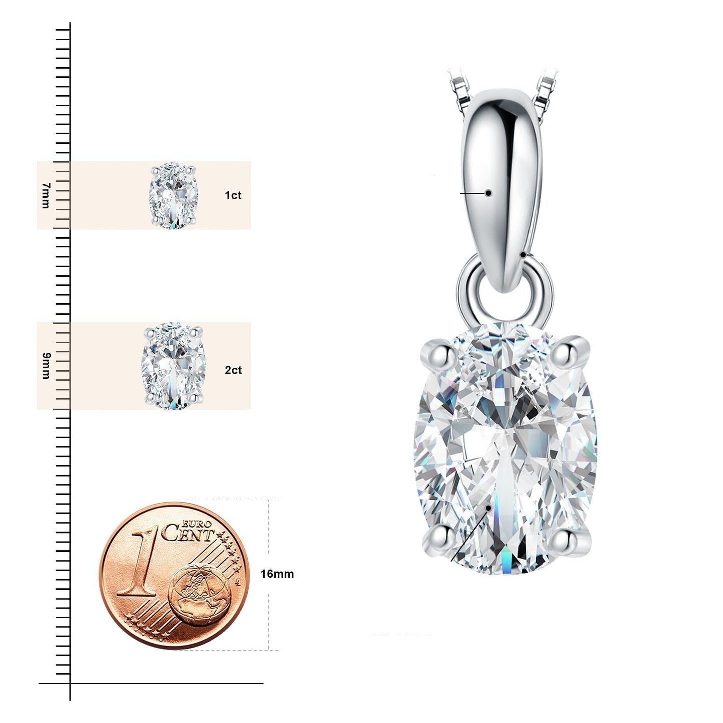 Oval Moissanite D Color 1 and 2 Carat Pendant