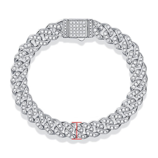 Moissanite Cuban Bracelets. 18K White Gold Plated Silver.