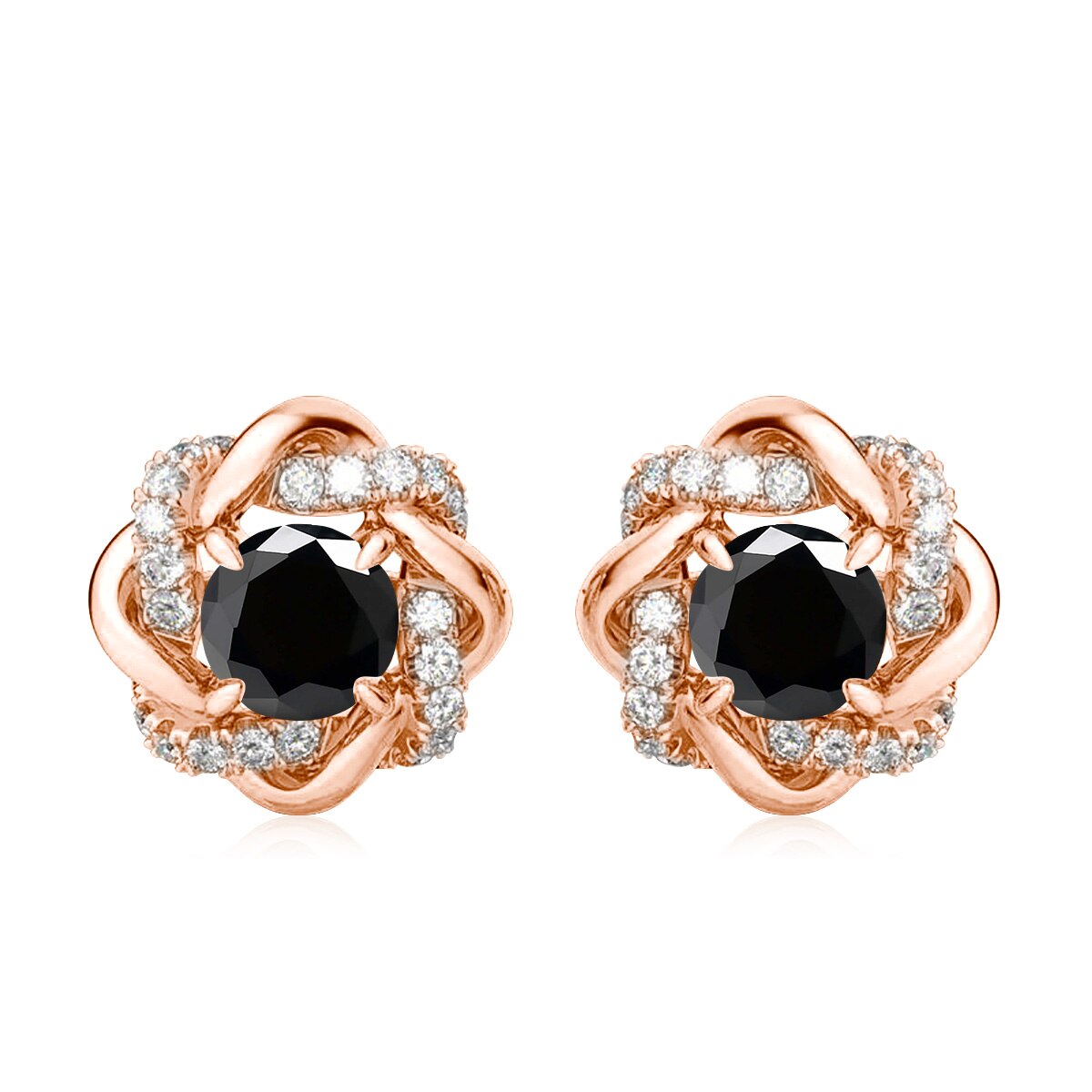 Black and White. Moissanite Stud Earrings. 2.0 Carat. 18K Gold Plated Silver.