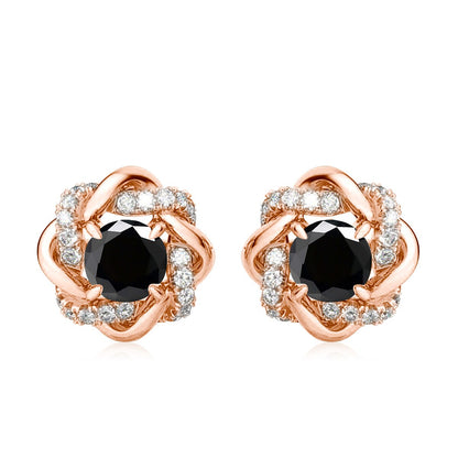 Black and White. Moissanite Stud Earrings. 2.0 Carat. 18K Gold Plated Silver.