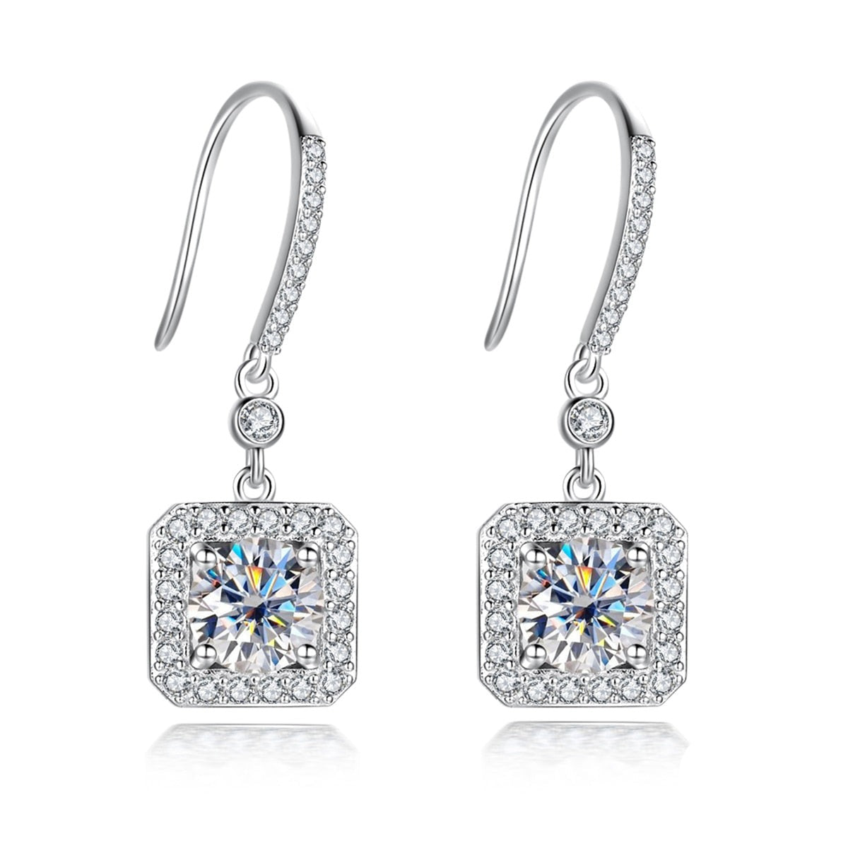 2 Carat Cushion D Color Moissanite Drop Earrings