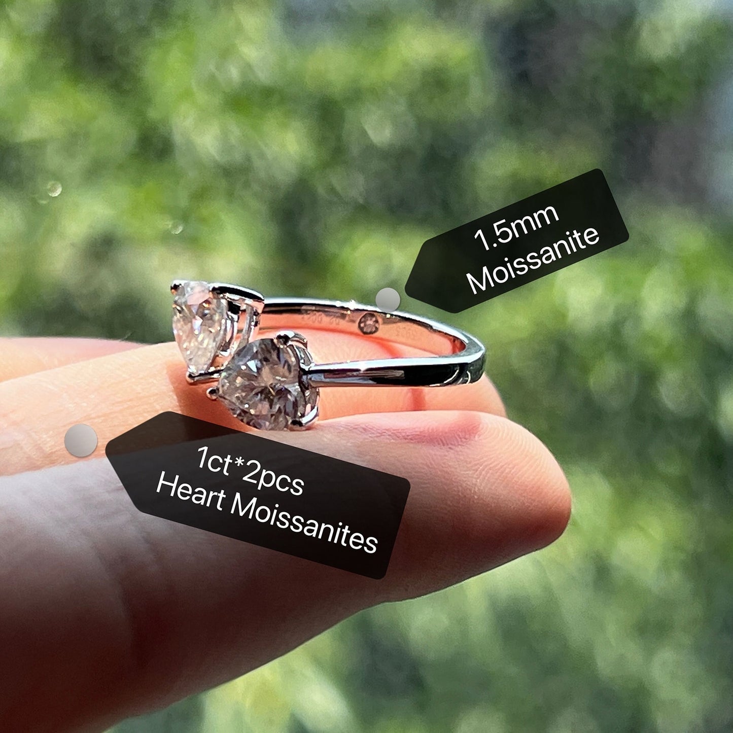 2 Carat Total D Color Heart Cut Moissanite Ring