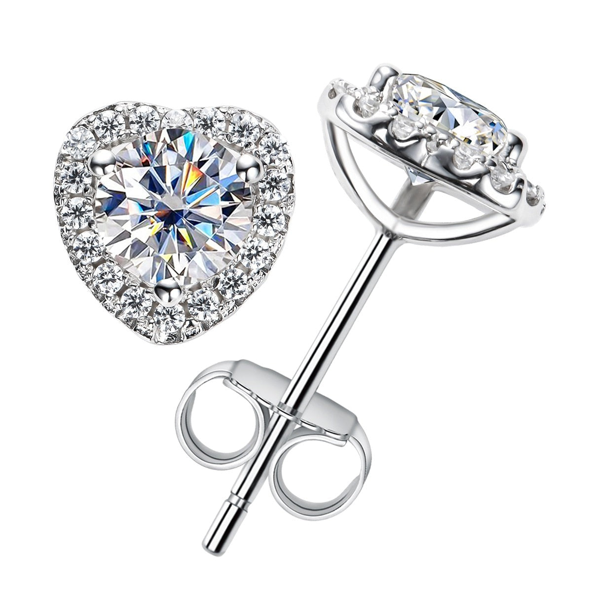 Heart Shape Stud Earrings, Moissanite Diamond. 1.0 Carat. D VVS1.