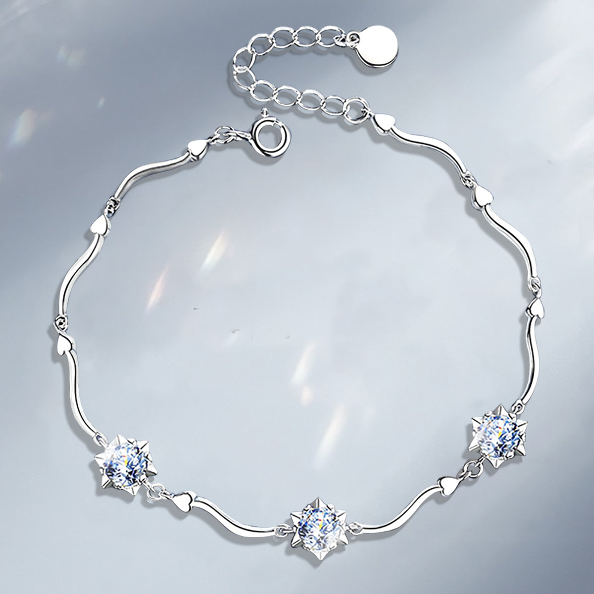 Genuine Moissanite Bracelets. D VVS1. 18K White Gold Plated Silver