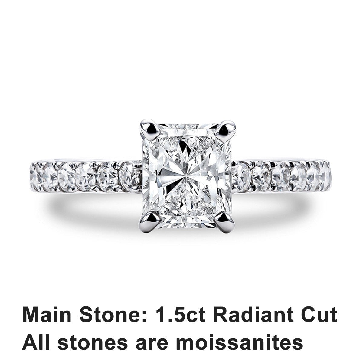 1.50 Carat Radiant Cut Genuine Moissanite Engagement Ring