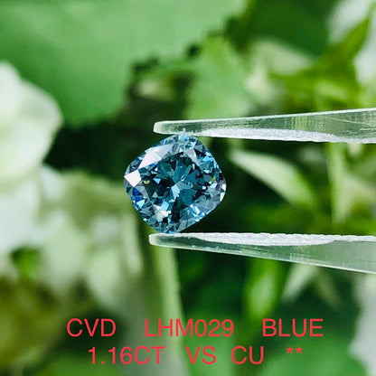Lab-Grown Diamond. Blue Color. Cushion Cut. 1.16, 2.07 Carat.