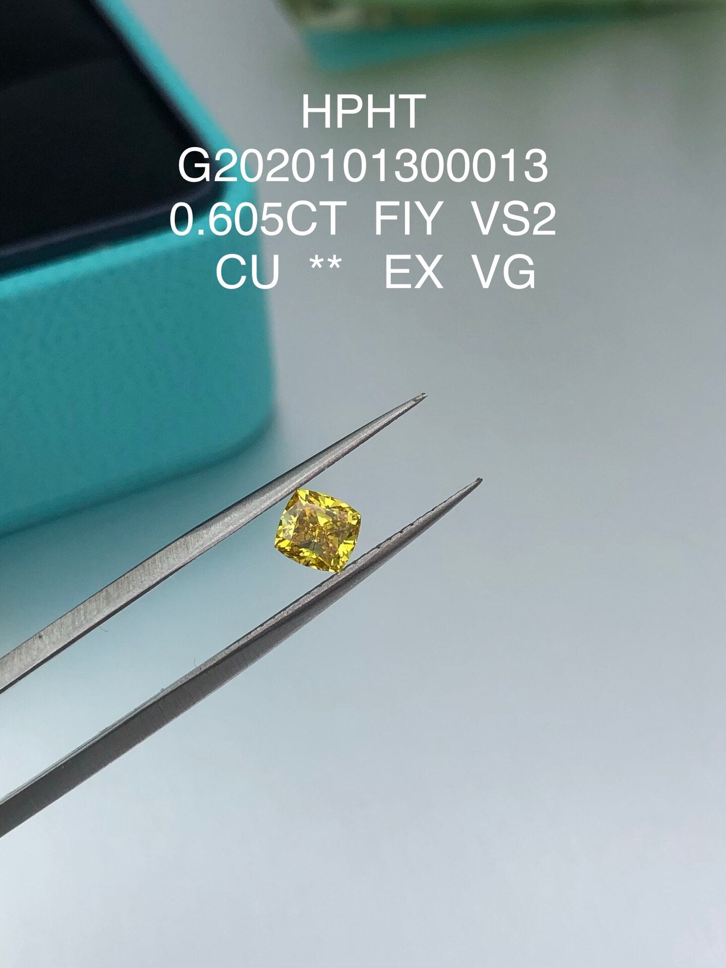 Fancy Intense Yellow Diamond. Cushion Cut. Lab-grown Diamond 0.60 - 0.70  Carat.