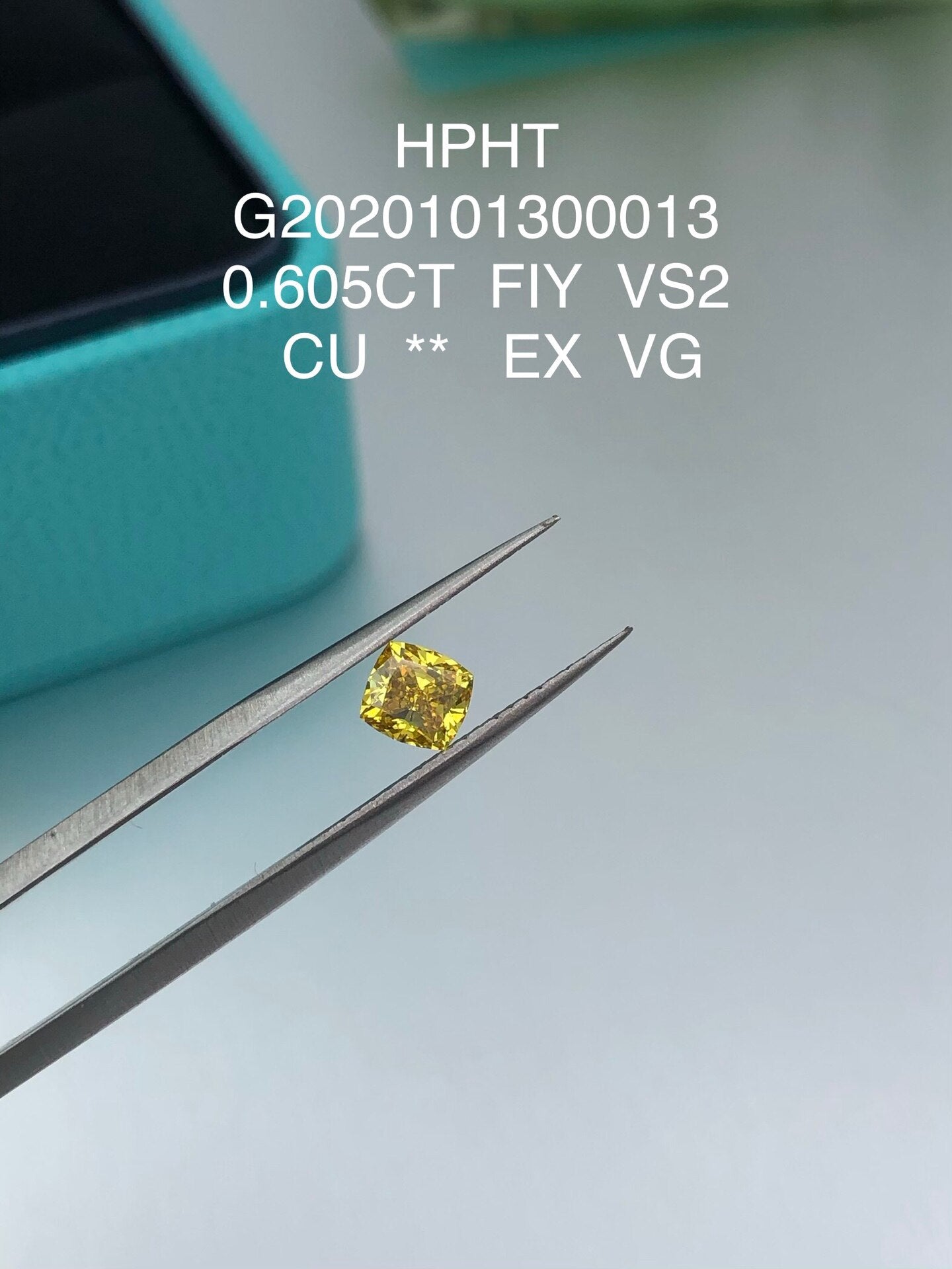 Fancy Intense Yellow Diamond. Cushion Cut. Lab-grown Diamond 0.60 - 0.70 Carat.