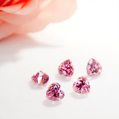 Pink Moissanite. With Certificate. Heart and Round Shape Gemstones.
