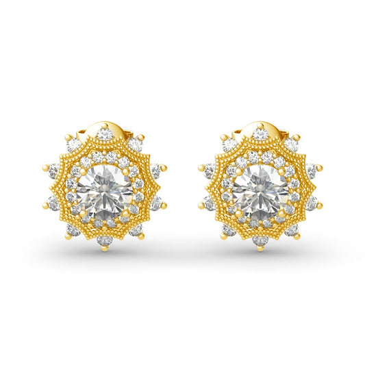 Moissanite Stud Earrings 2 Carat D Color VVS1 Gold Plated Silver