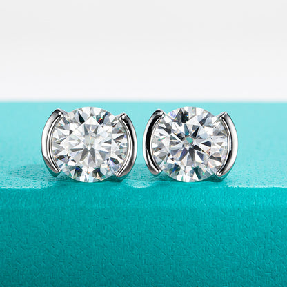 Moissanite Stud Earrings. 1.0 - 2.0 Carat. D VVS1. 18K Gold Plated Silver.