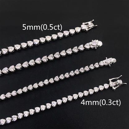 Moissanite Heart Tennis Chain Bracelets