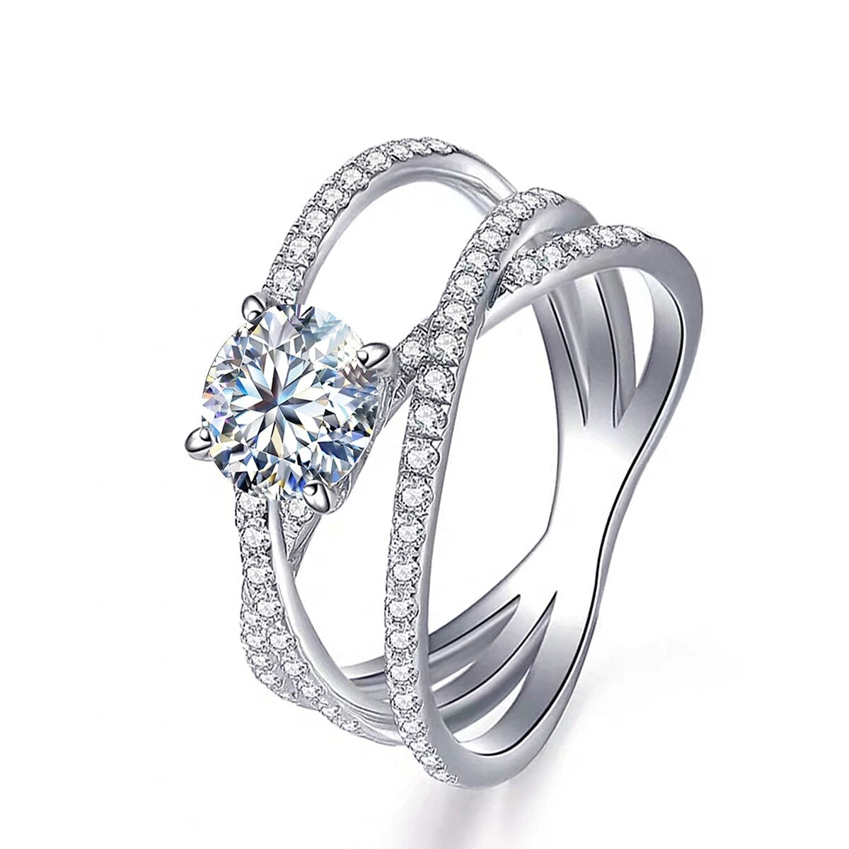 Moissanite Luxury Ring  1 Carat D VVS1 18K White Gold Plated Silver