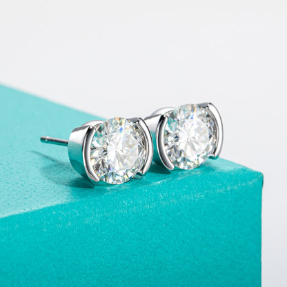 Moissanite Stud Earrings. 1.0 - 2.0 Carat. D VVS1. 18K Gold Plated Silver.