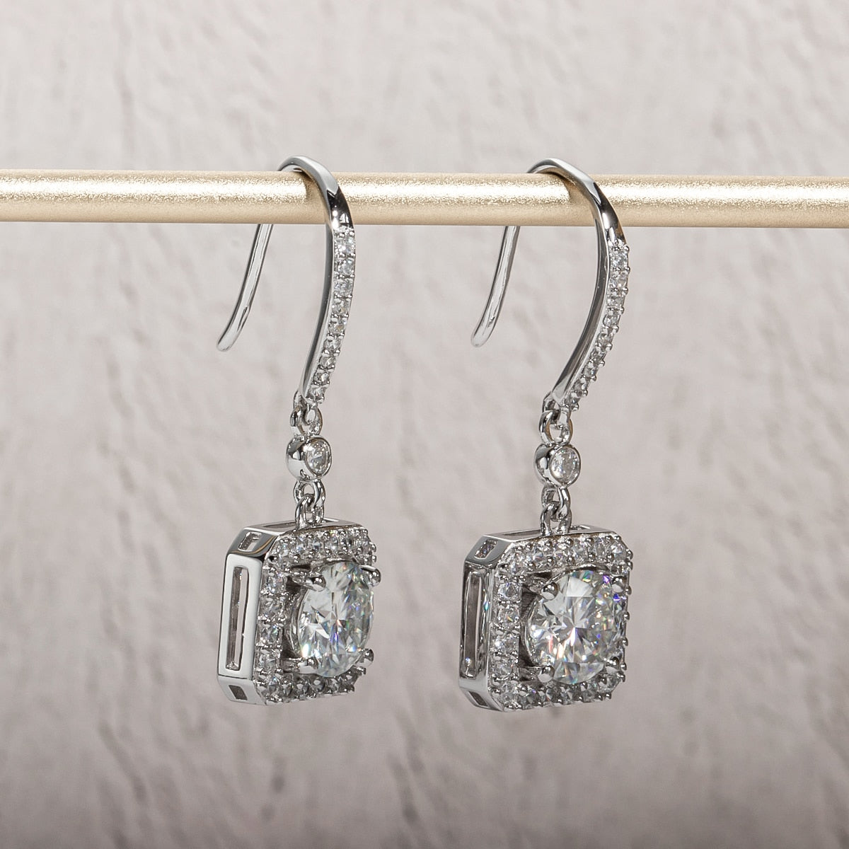 2 Carat Cushion D Color Moissanite Drop Earrings